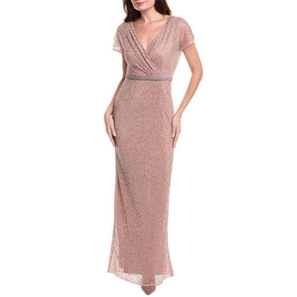 Mac Duggal 93787 Beaded Rose Lattice Pink Midi Dress Evening Gown Nwt $598 Sz 8